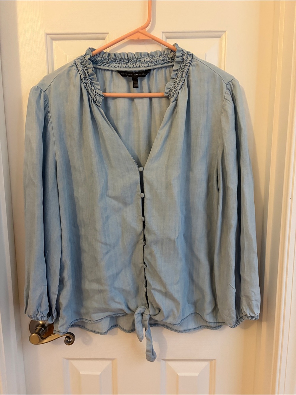 Light Blue denim Tie-Front Women's Blouse